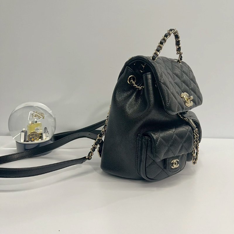 Chanel Duma小青蛙 中號 黑金荔枝牛 後背包 晶片款-3