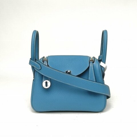 HERMES LindyMini牛仔藍TC皮B刻銀扣肩背包