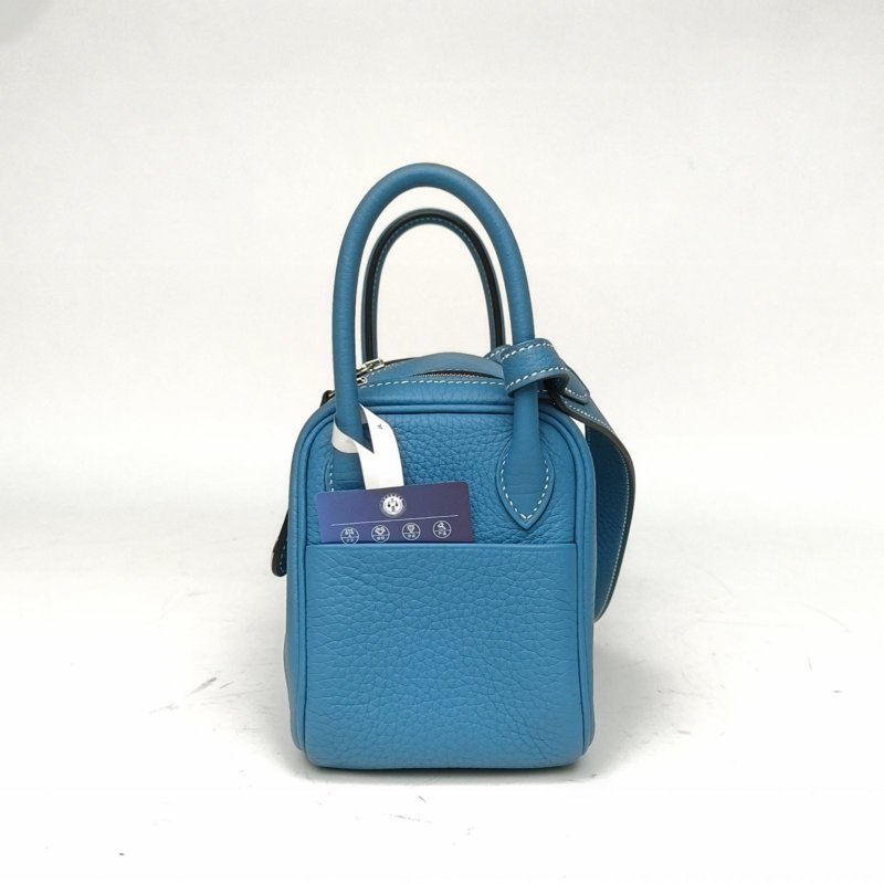 HERMES LindyMini牛仔藍TC皮B刻銀扣肩背包-1