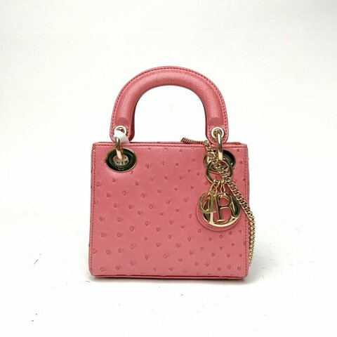 DIOR Lady戴妃包三格粉色鴕鳥皮金扣2021肩背包