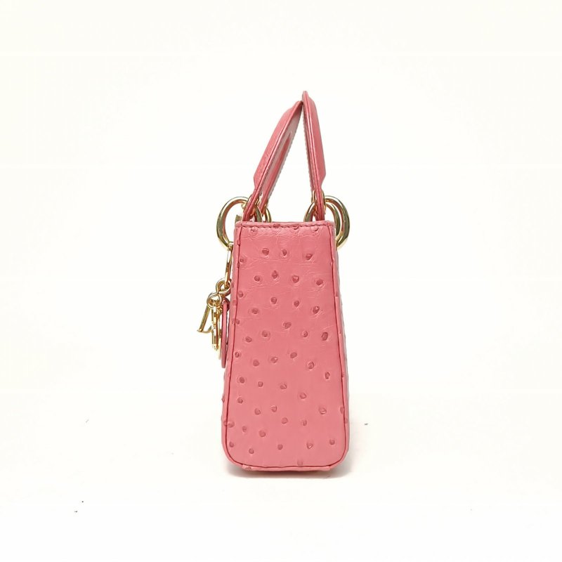 DIOR Lady戴妃包三格粉色鴕鳥皮金扣2021肩背包-1