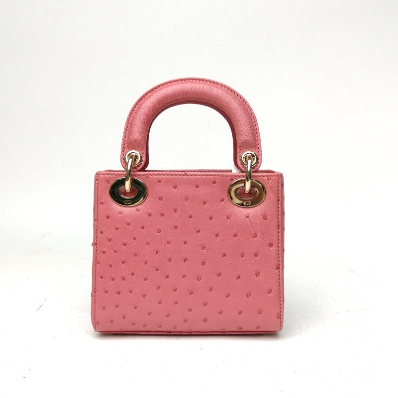 DIOR Lady戴妃包三格粉色鴕鳥皮金扣2021肩背包-2