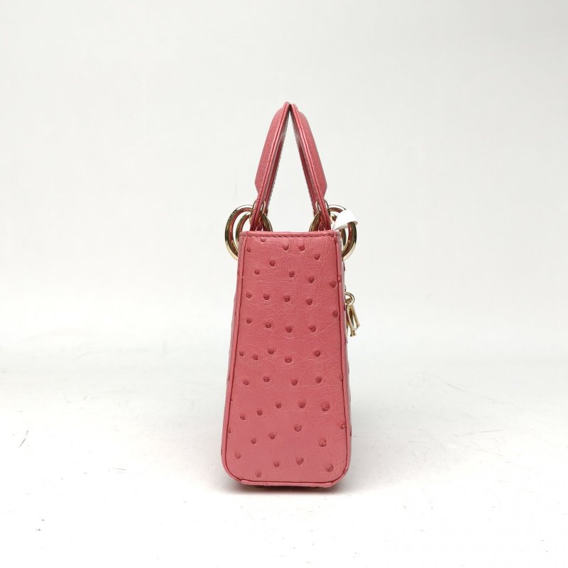 DIOR Lady戴妃包三格粉色鴕鳥皮金扣2021肩背包-3