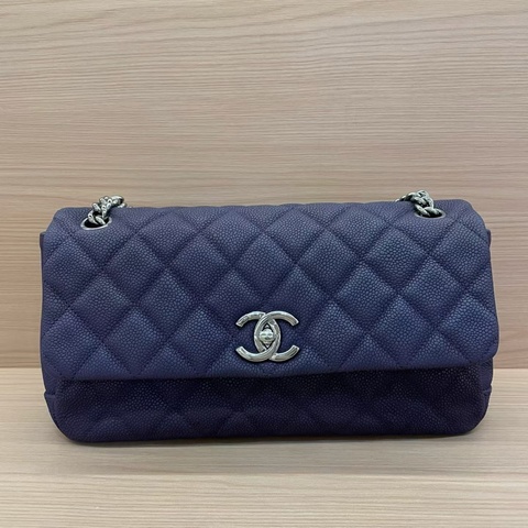 NO:C75 Chanel香奈兒 深紫色磨砂荔枝皮银扣單肩斜挎鏈條包 2014年 18開 尺寸28*7*16無附件