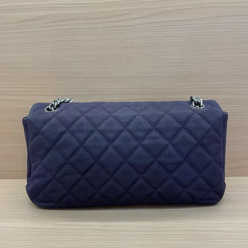 NO:C75 Chanel香奈兒 深紫色磨砂荔枝皮银扣單肩斜挎鏈條包 2014年 18開 尺寸28*7*16無附件-1