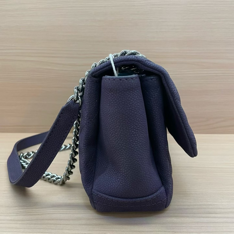 NO:C75 Chanel香奈兒 深紫色磨砂荔枝皮银扣單肩斜挎鏈條包 2014年 18開 尺寸28*7*16無附件-3