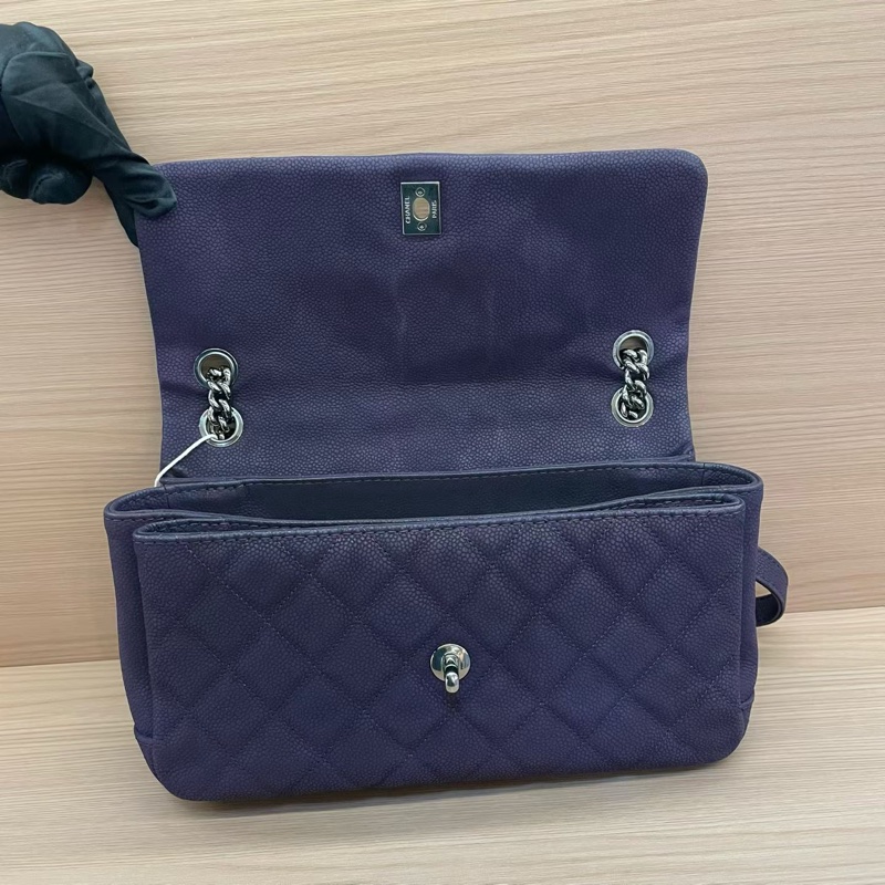 NO:C75 Chanel香奈兒 深紫色磨砂荔枝皮银扣單肩斜挎鏈條包 2014年 18開 尺寸28*7*16無附件-6