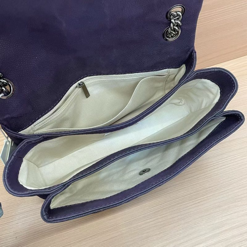 NO:C75 Chanel香奈兒 深紫色磨砂荔枝皮银扣單肩斜挎鏈條包 2014年 18開 尺寸28*7*16無附件-7