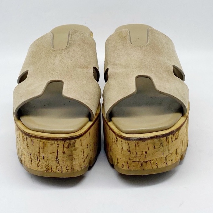 Hermes愛馬仕 涼鞋松糕鞋 經典H型米色拖鞋 36碼 底厚6.5cm🈚附件-1