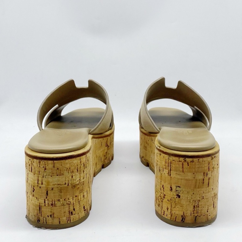 Hermes愛馬仕 涼鞋松糕鞋 經典H型米色拖鞋 36碼 底厚6.5cm🈚附件-2