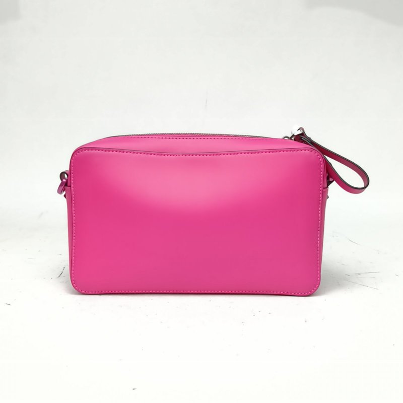 VALENTINO 玫紅牛皮銀扣斜挎包字母LOGO相機包肩背包-2