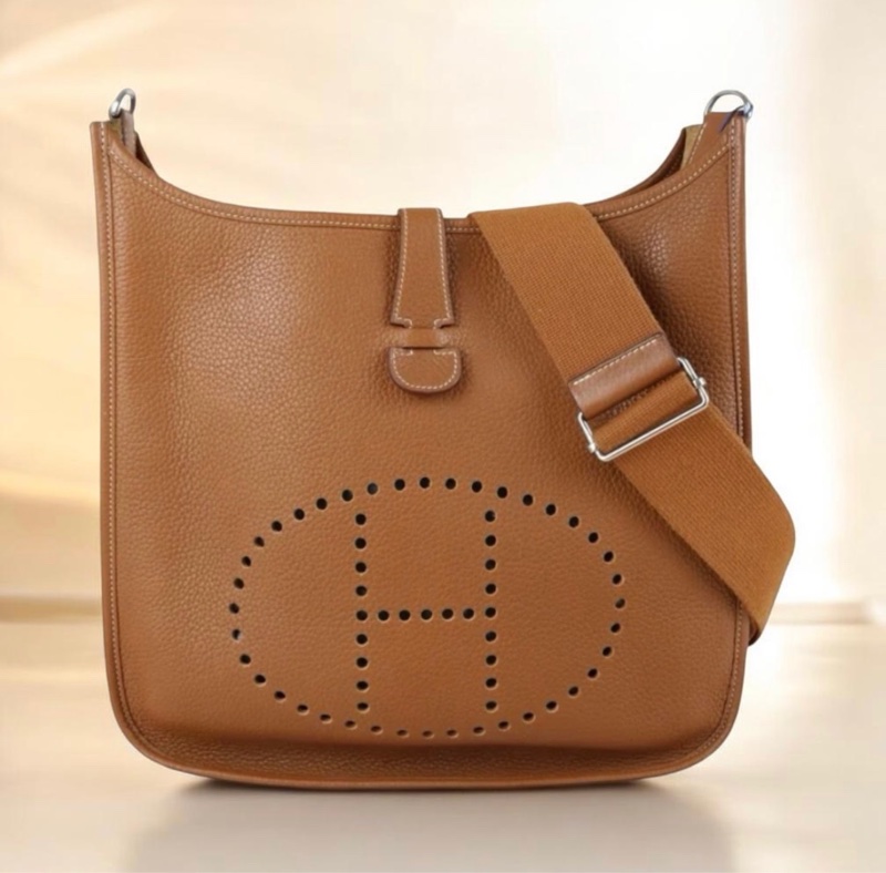 「JL精品代購」9新 Hermes 愛馬仕 evelyne 33棕銀-0