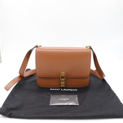 Saint Laurent 聖羅蘭 Carre 牛皮 金釦 焦糖色 肩背袋