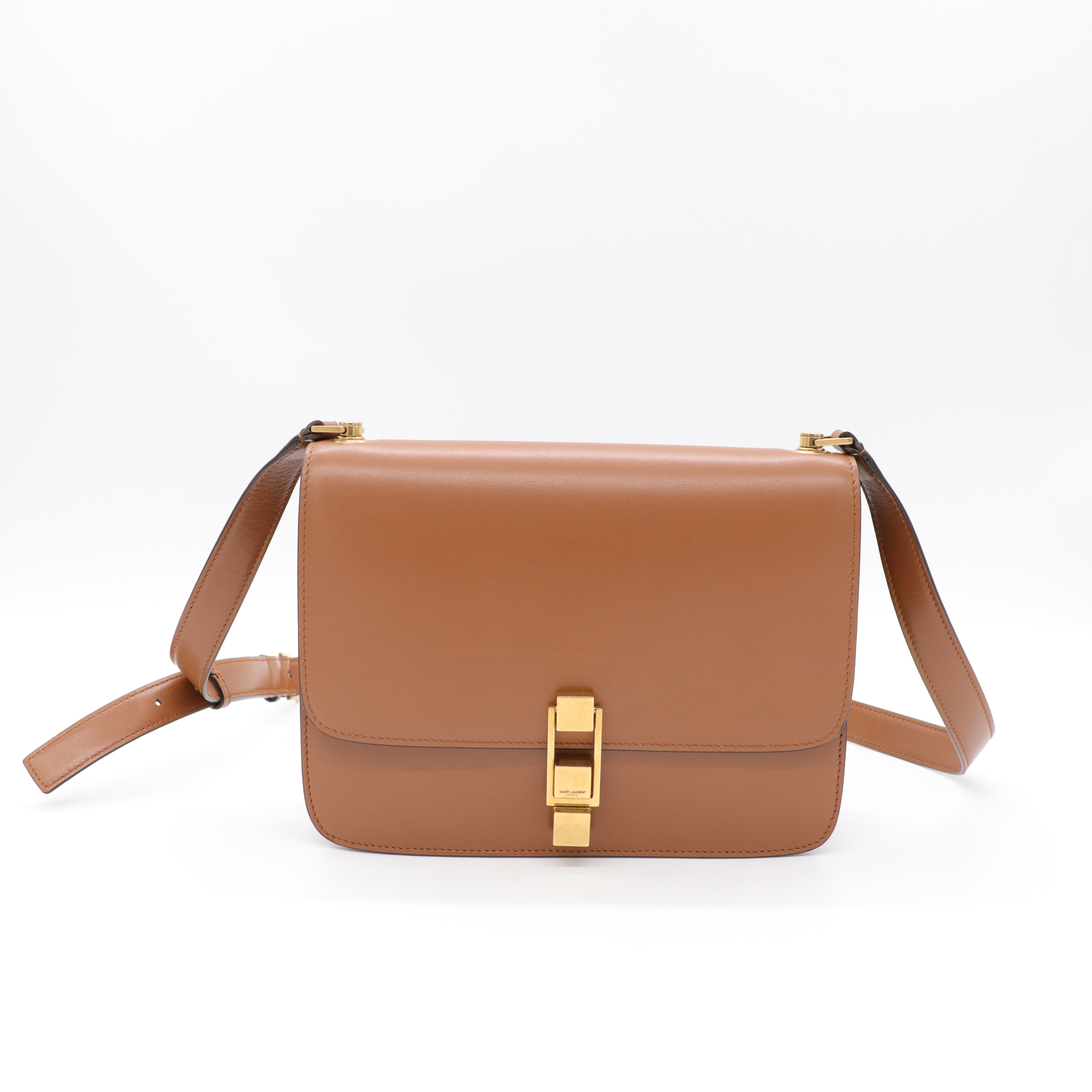 Saint Laurent 聖羅蘭 Carre 牛皮 金釦 焦糖色 肩背袋-1