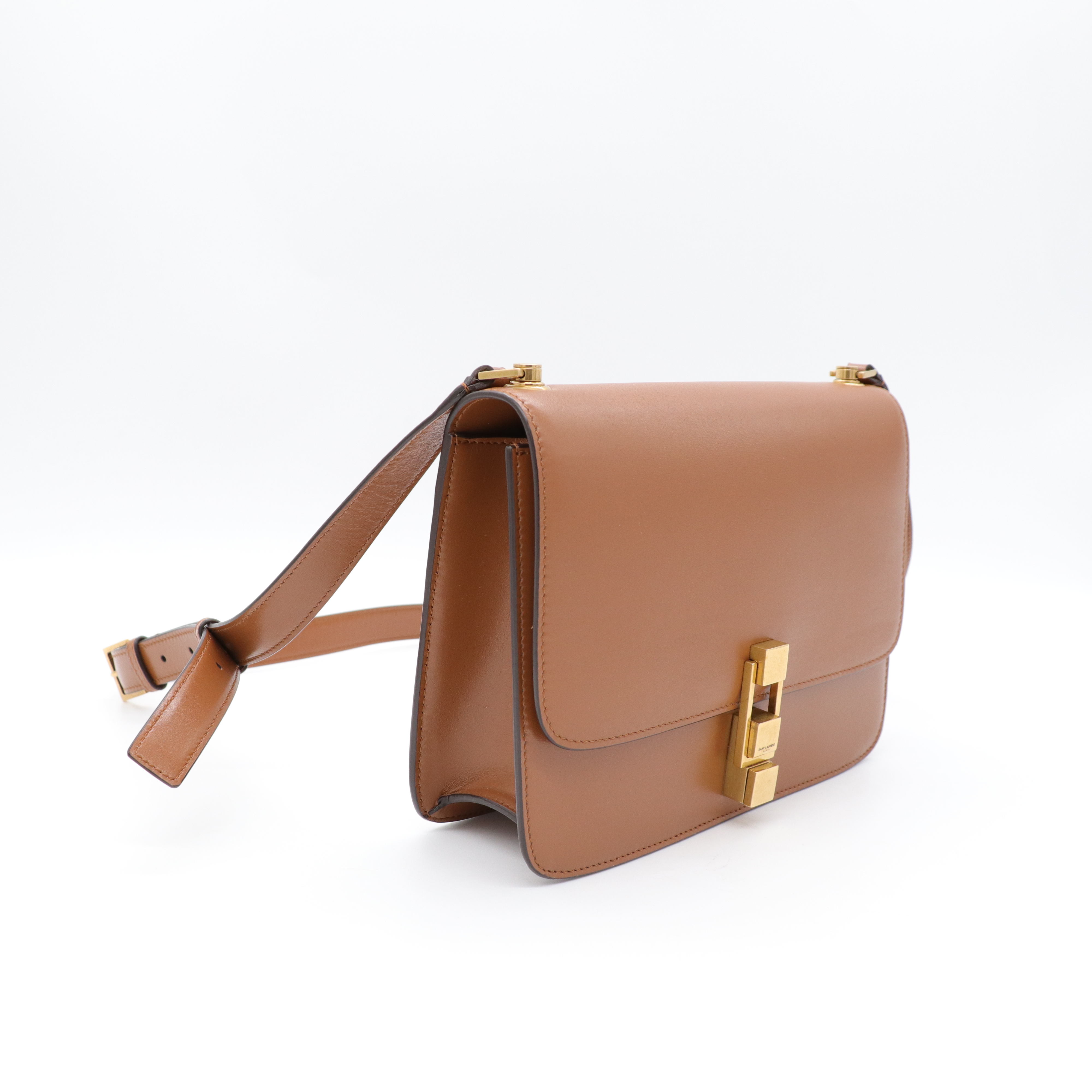 Saint Laurent 聖羅蘭 Carre 牛皮 金釦 焦糖色 肩背袋-2