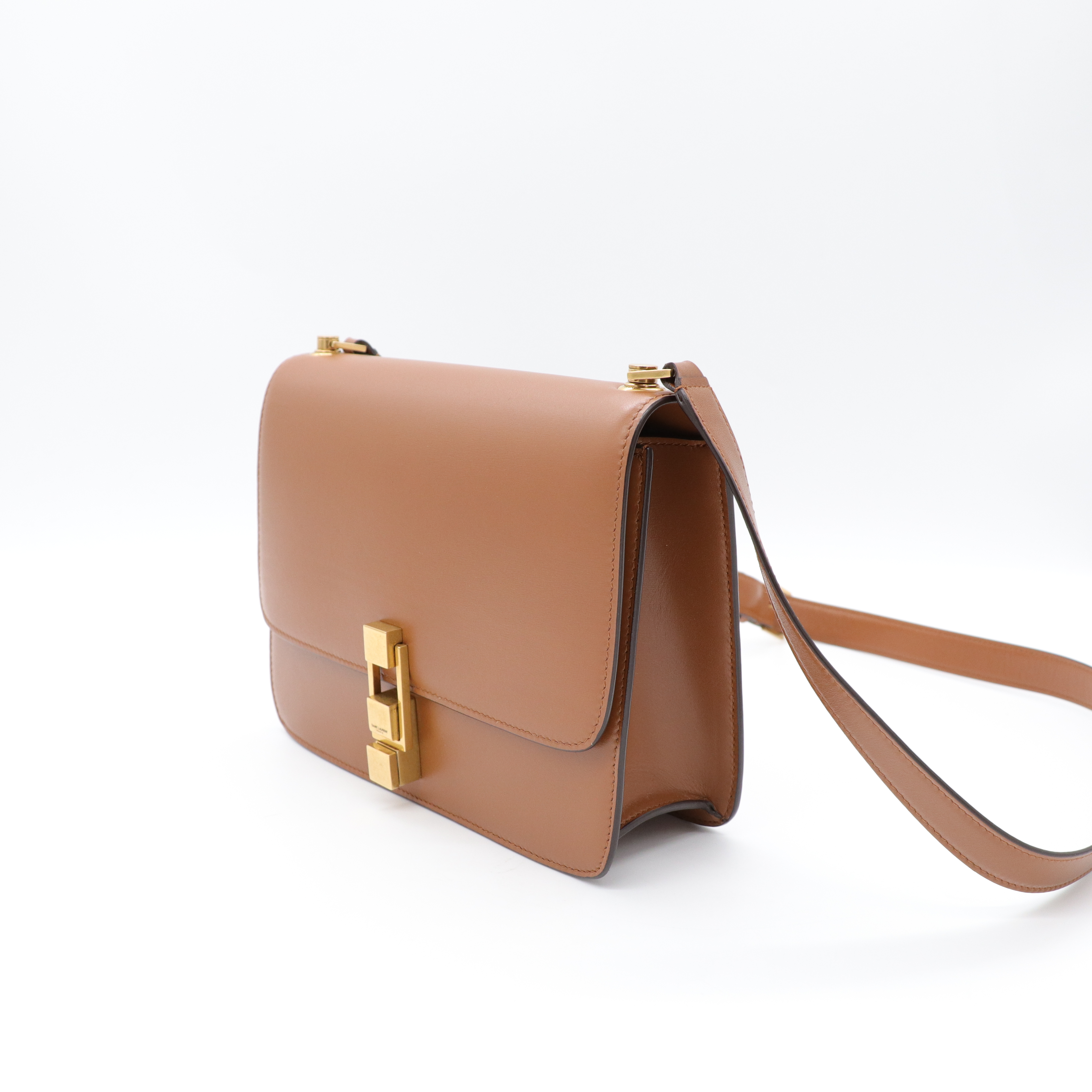 Saint Laurent 聖羅蘭 Carre 牛皮 金釦 焦糖色 肩背袋-3