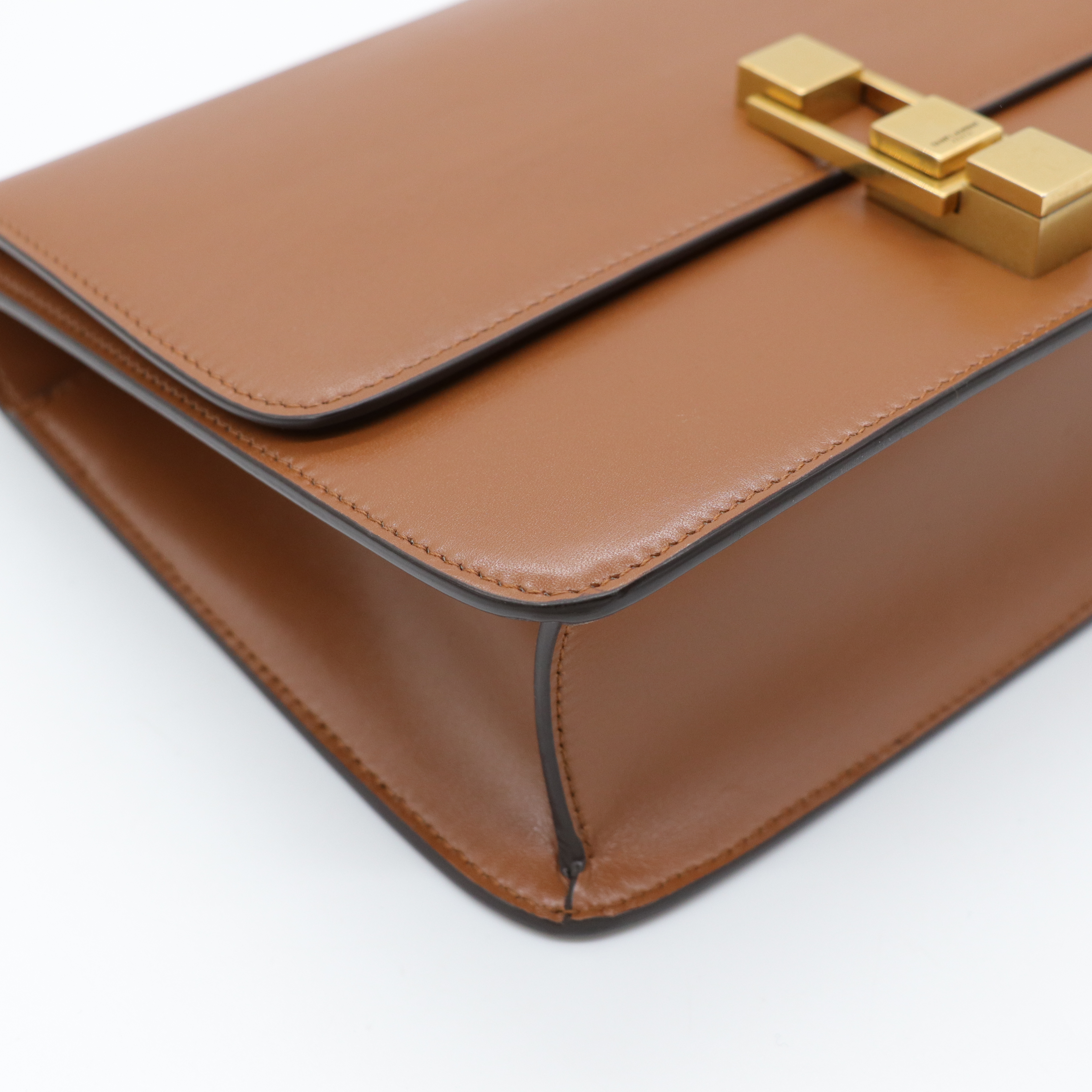 Saint Laurent 聖羅蘭 Carre 牛皮 金釦 焦糖色 肩背袋-6