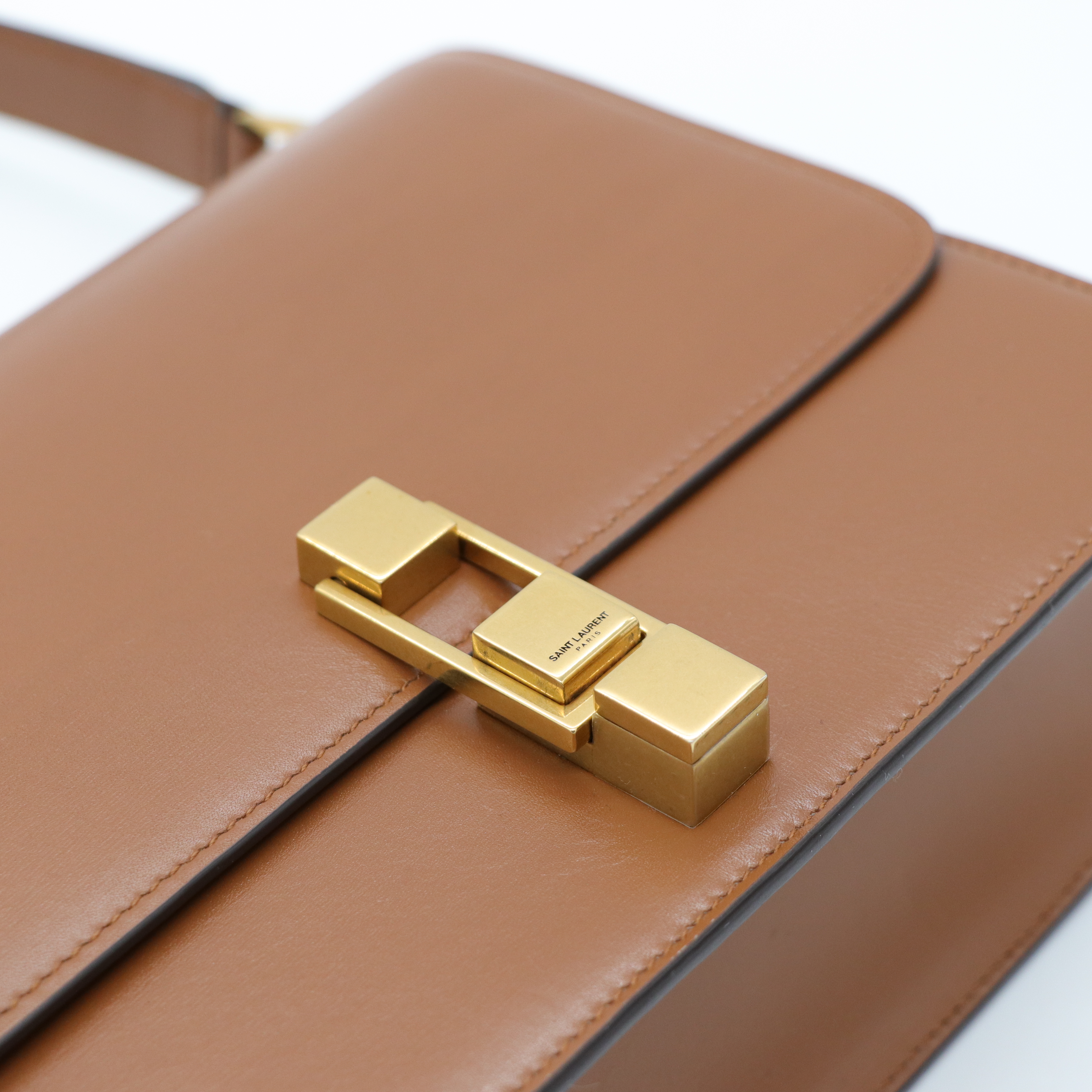 Saint Laurent 聖羅蘭 Carre 牛皮 金釦 焦糖色 肩背袋-10