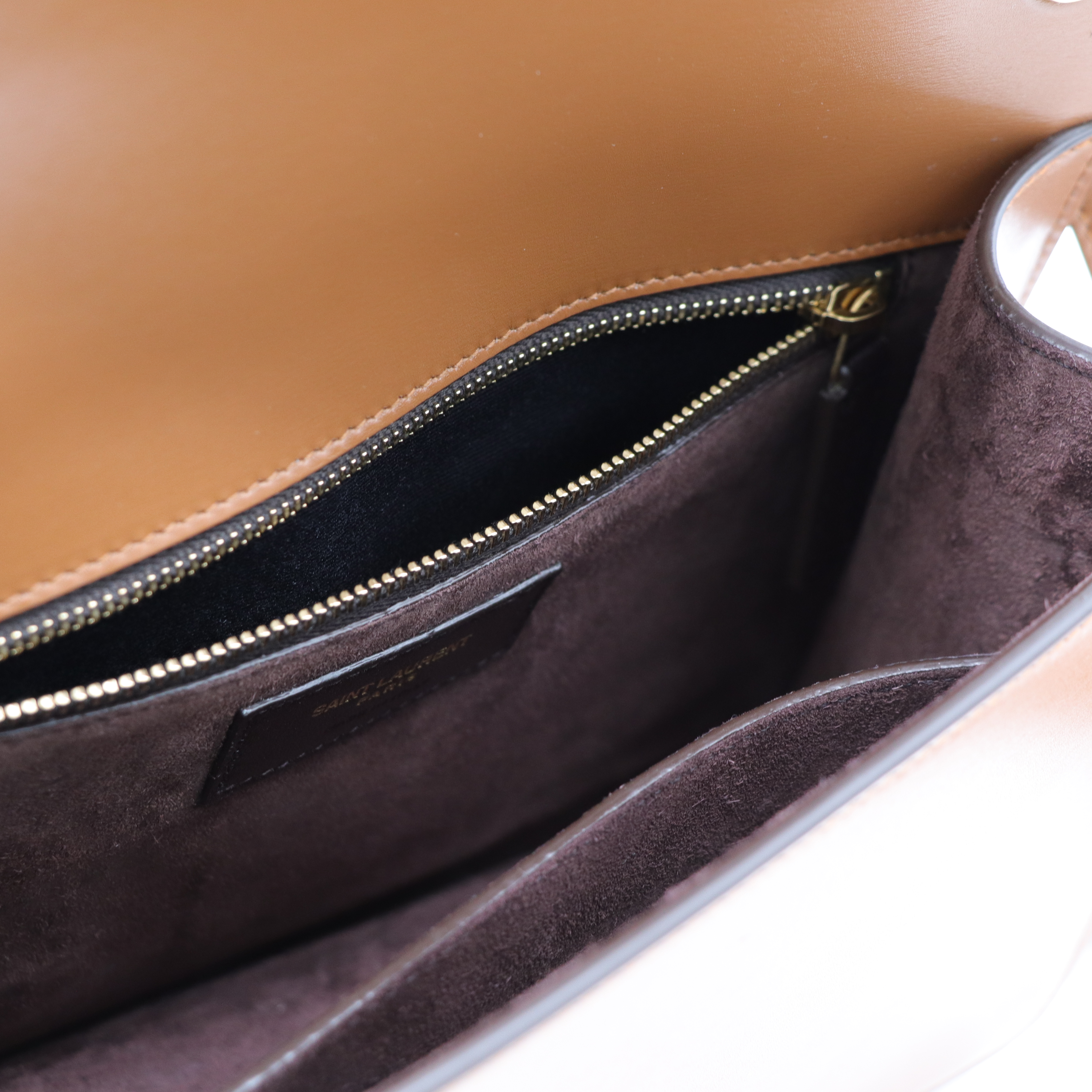 Saint Laurent 聖羅蘭 Carre 牛皮 金釦 焦糖色 肩背袋-12