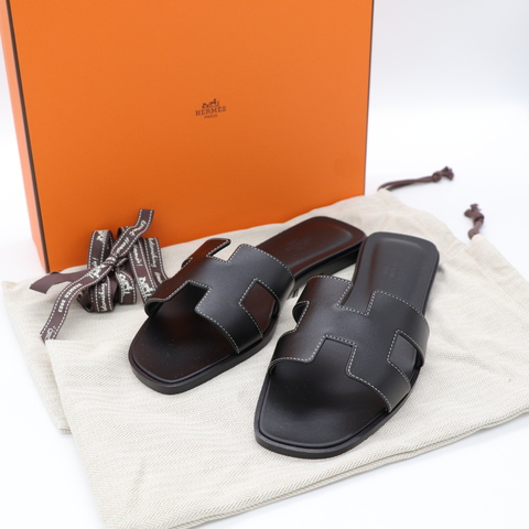 Hermès 愛馬仕 H涼鞋 拖鞋 黑色 牛皮 38