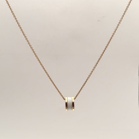 BVLGARI B.ZERO1彈簧項鏈三環扣18K玫瑰金/白陶瓷