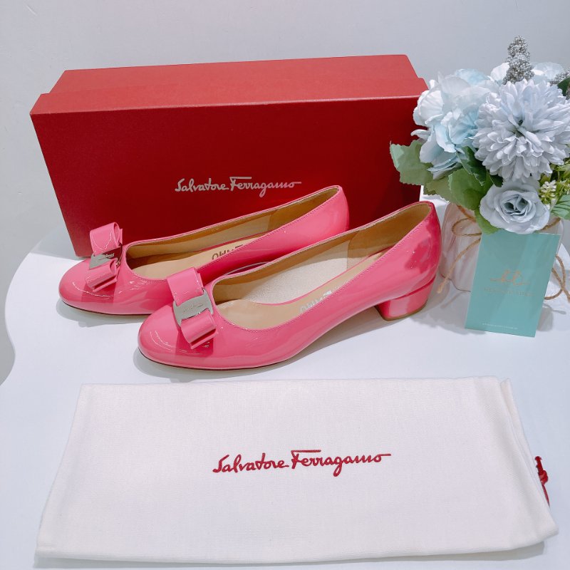TW4825	Salvatore Ferragamo 菲拉格慕經典蝴蝶結小高跟鞋 Vara Bow Detailed Pumps Hot Pink Size 6.5-10