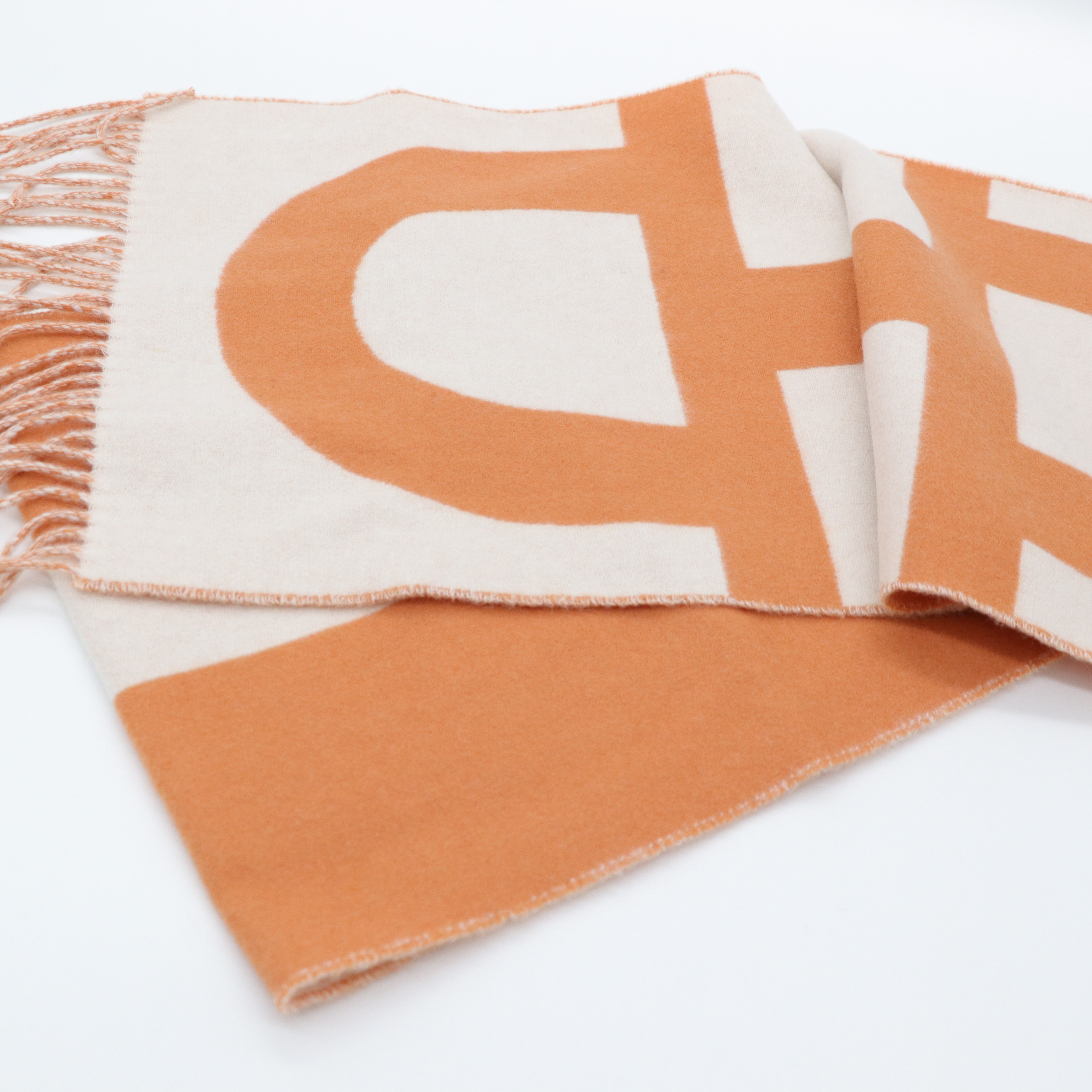 Hermès 愛馬仕 羊毛 雙面 流蘇 圍巾-5