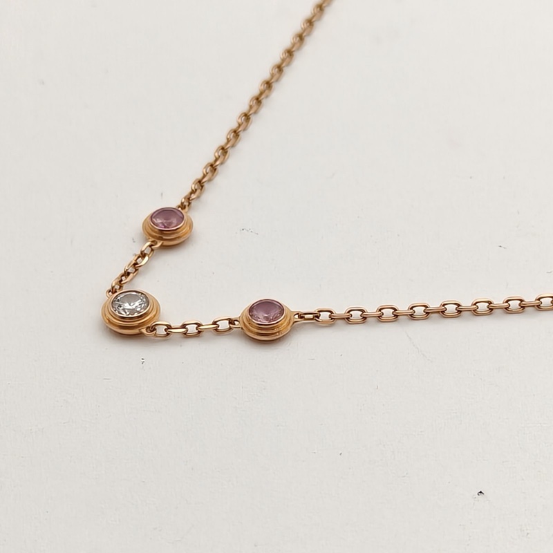 CARTIER 18K玫瑰金鑽石SAPHIRS三鑽彩寶手鏈M-L碼-1