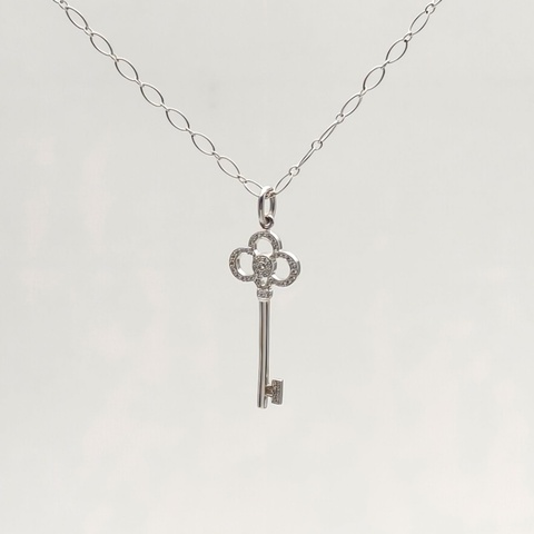 TIFFANY&CO TiffanyKeys皇冠鑰匙項鏈中號3.8cm半鑽18K白金/鑽石