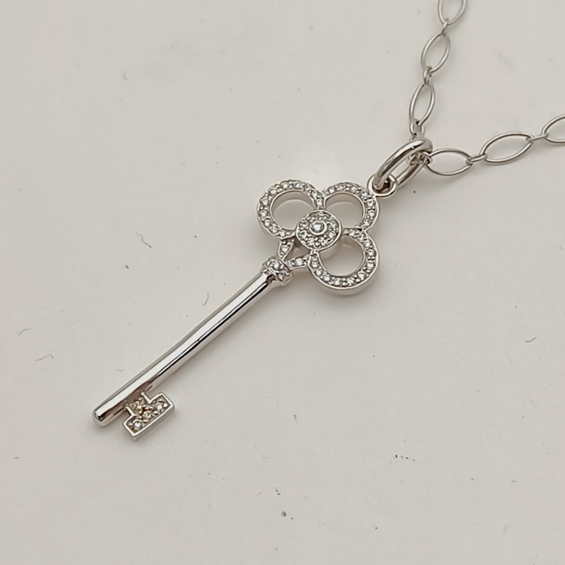 TIFFANY&CO TiffanyKeys皇冠鑰匙項鏈中號3.8cm半鑽18K白金/鑽石-1