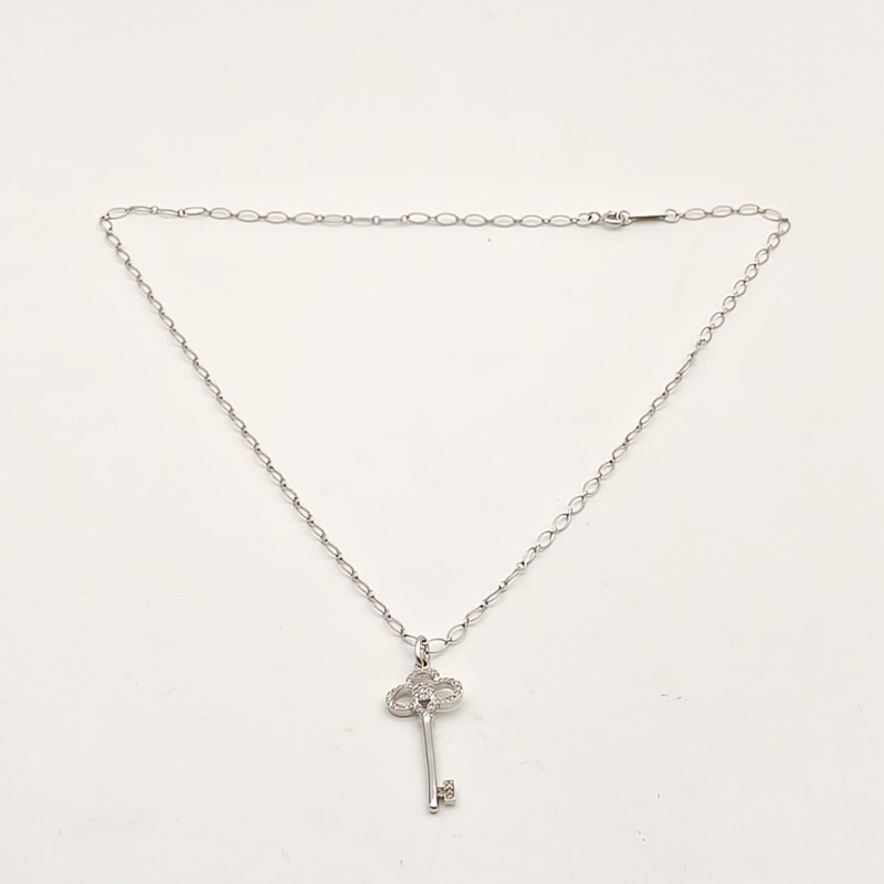 TIFFANY&CO TiffanyKeys皇冠鑰匙項鏈中號3.8cm半鑽18K白金/鑽石-4