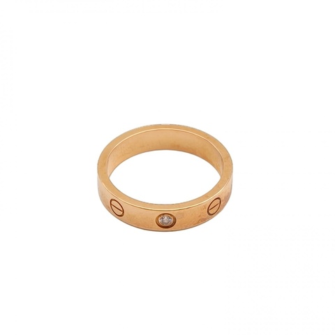 CARTIER LOVE18K金單鑽窄版戒指18K玫瑰金/鑽石52