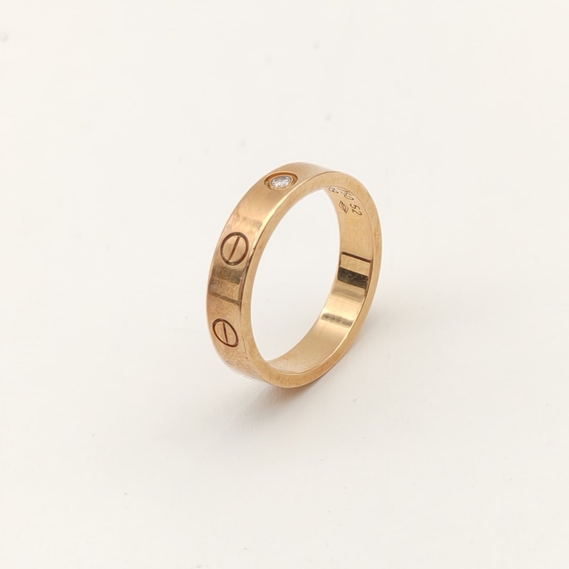 CARTIER LOVE18K金單鑽窄版戒指18K玫瑰金/鑽石52-1
