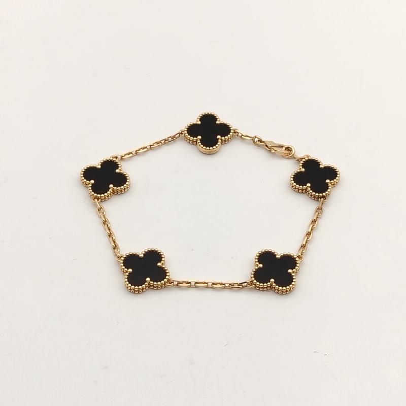VAN CLEEF&ARPELS VintageAlhambra中號五花手鏈新扣18K黃金/縞瑪瑙S-M碼-1