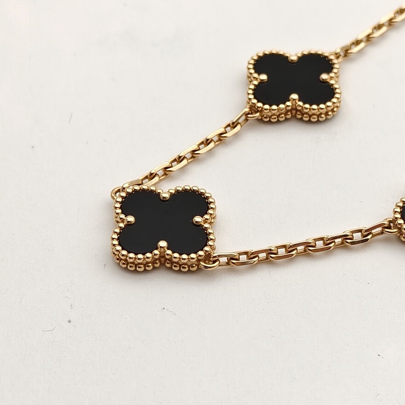 VAN CLEEF&ARPELS VintageAlhambra中號五花手鏈新扣18K黃金/縞瑪瑙S-M碼-2