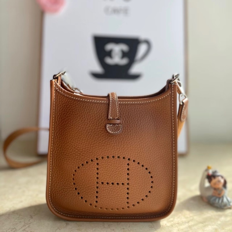 「JL精品代購」9新 Hermes 愛馬仕 mini evelyne 棕銀-0