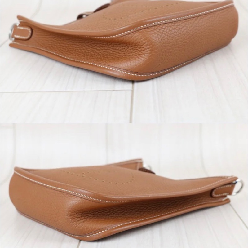 「JL精品代購」9新 Hermes 愛馬仕 mini evelyne 棕銀-6