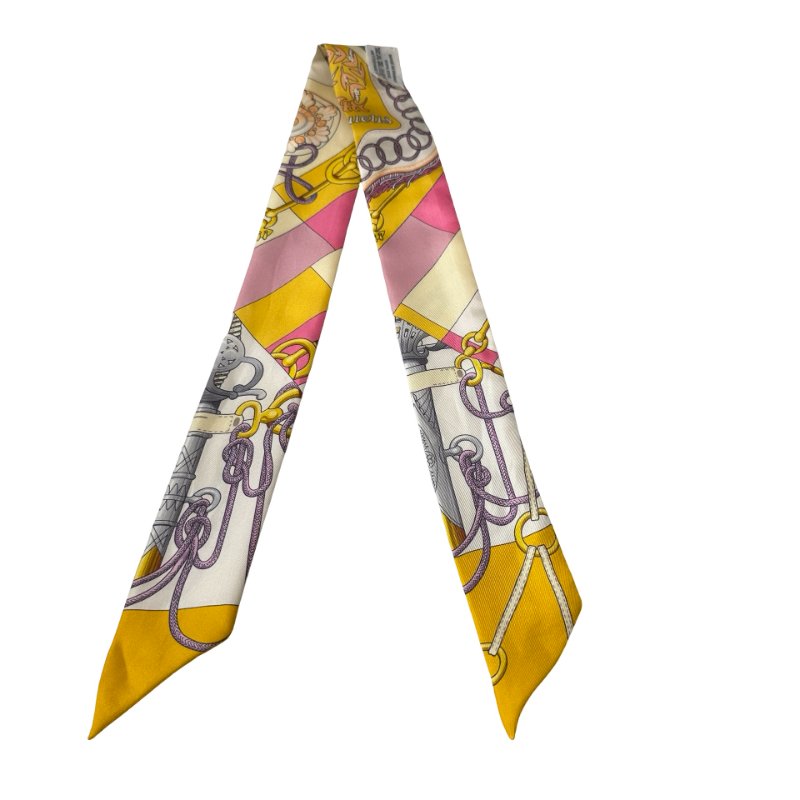 Used HERMÈS Twilly Yellow Pink-2