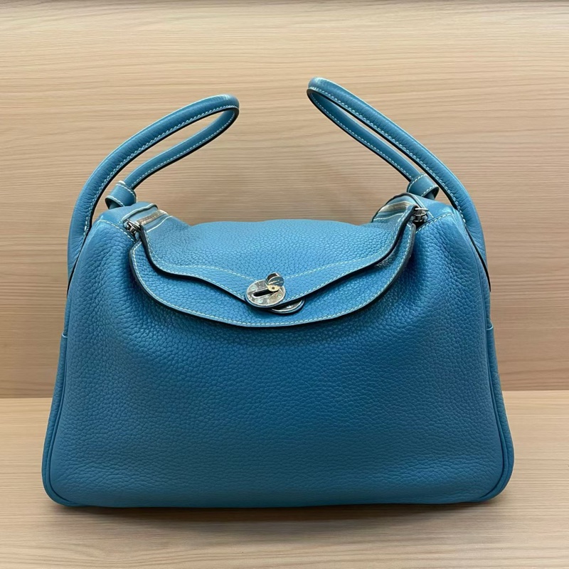 NO:C96 Hermes 愛馬仕 LINDY 牛仔藍銀扣 TC 34，2010年 框N 無附件-0