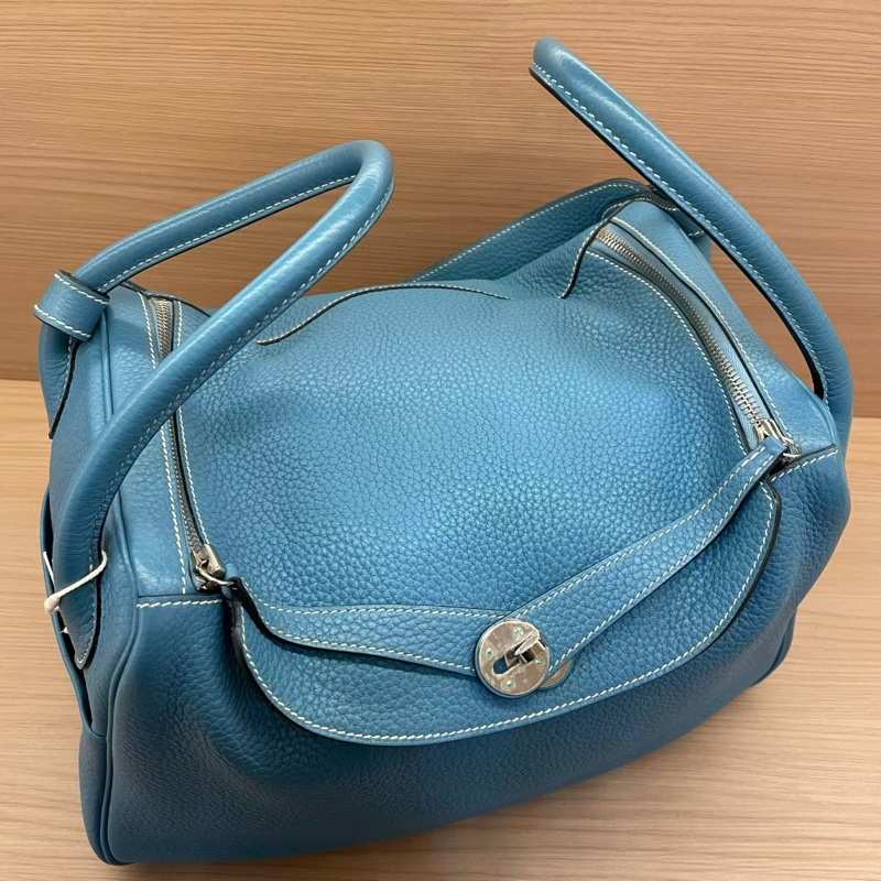 NO:C96 Hermes 愛馬仕 LINDY 牛仔藍銀扣 TC 34，2010年 框N 無附件-4