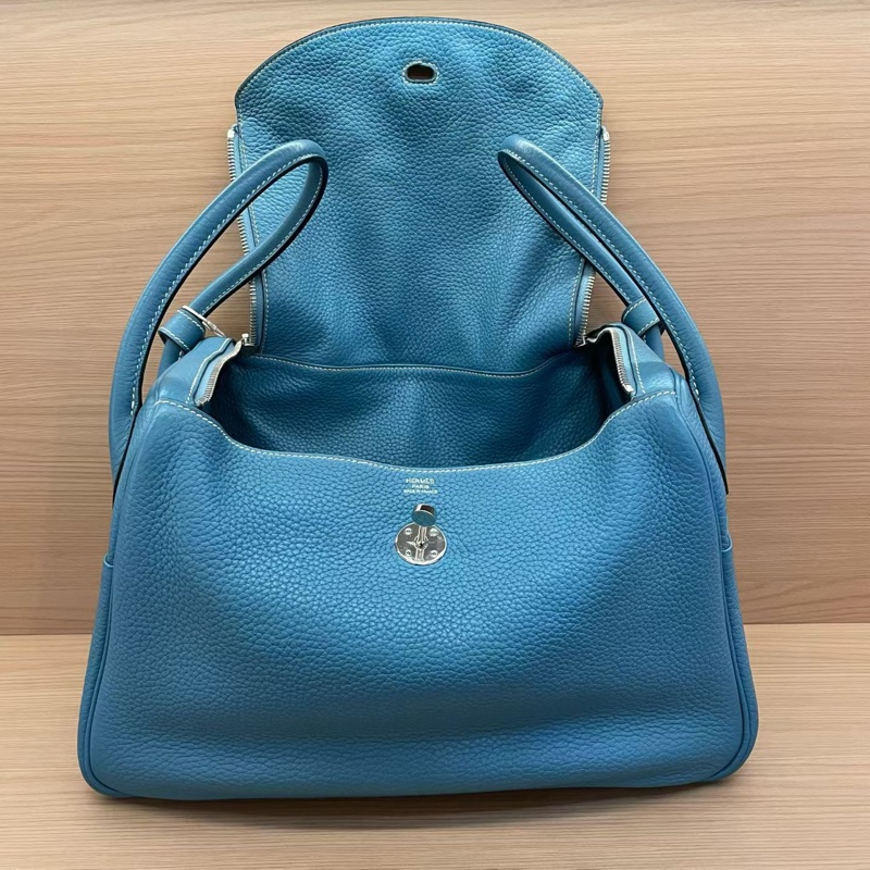 NO:C96 Hermes 愛馬仕 LINDY 牛仔藍銀扣 TC 34，2010年 框N 無附件-6