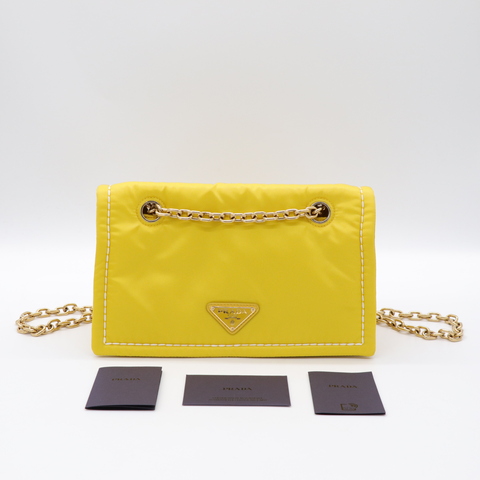 Prada 普拉達 螢光黃 尼龍 鍊條掀蓋包 斜背包