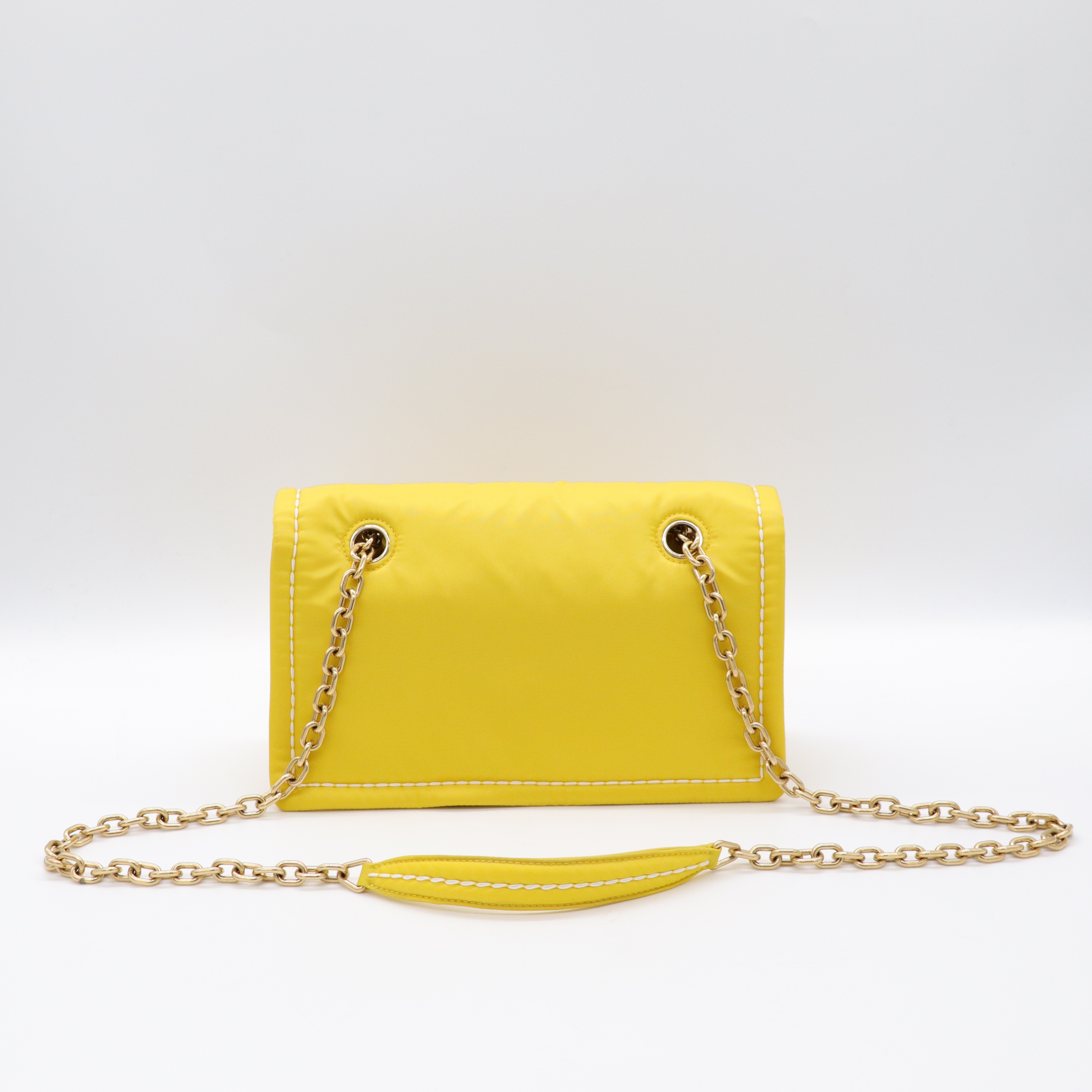 Prada 普拉達 螢光黃 尼龍 鍊條掀蓋包 斜背包-4