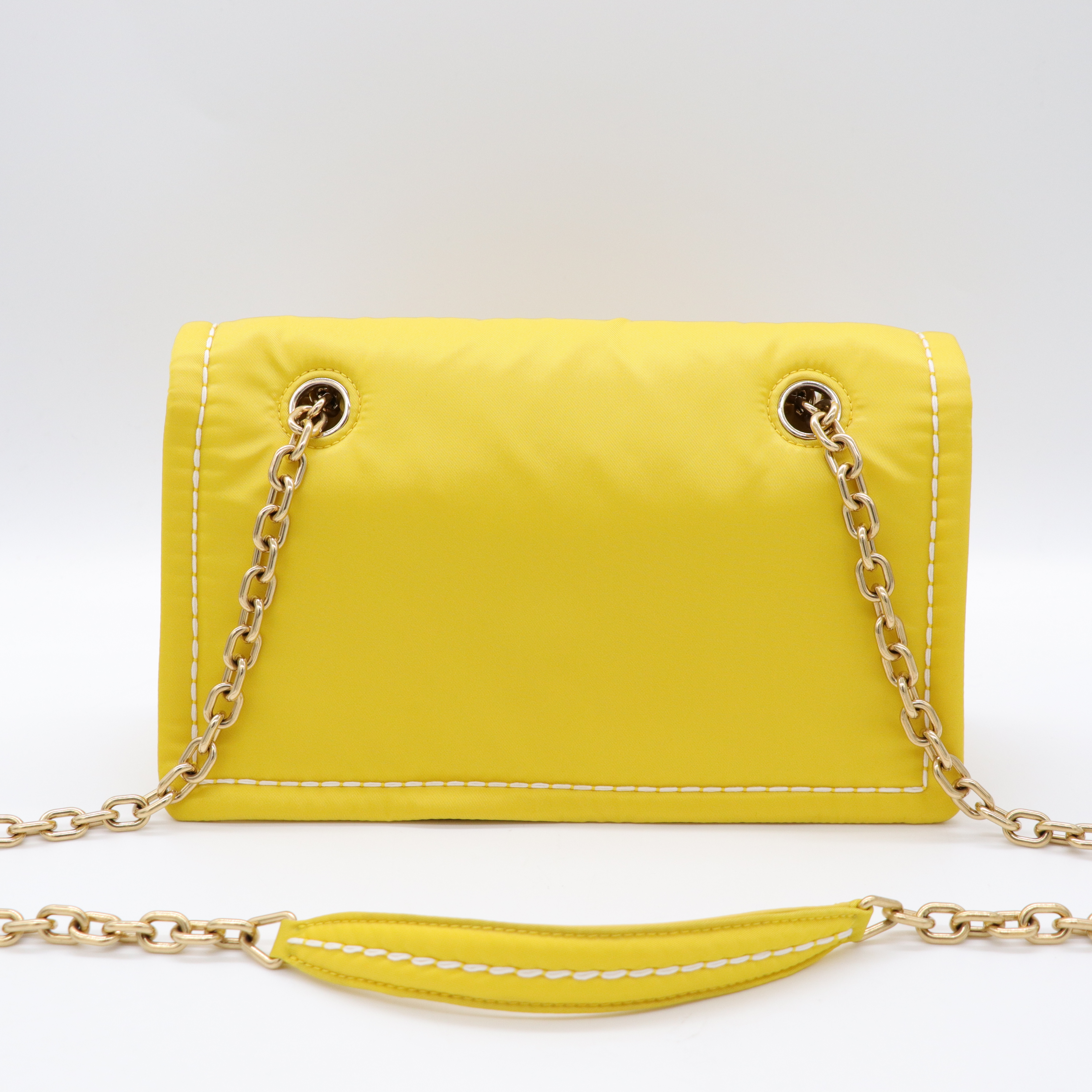 Prada 普拉達 螢光黃 尼龍 鍊條掀蓋包 斜背包-5