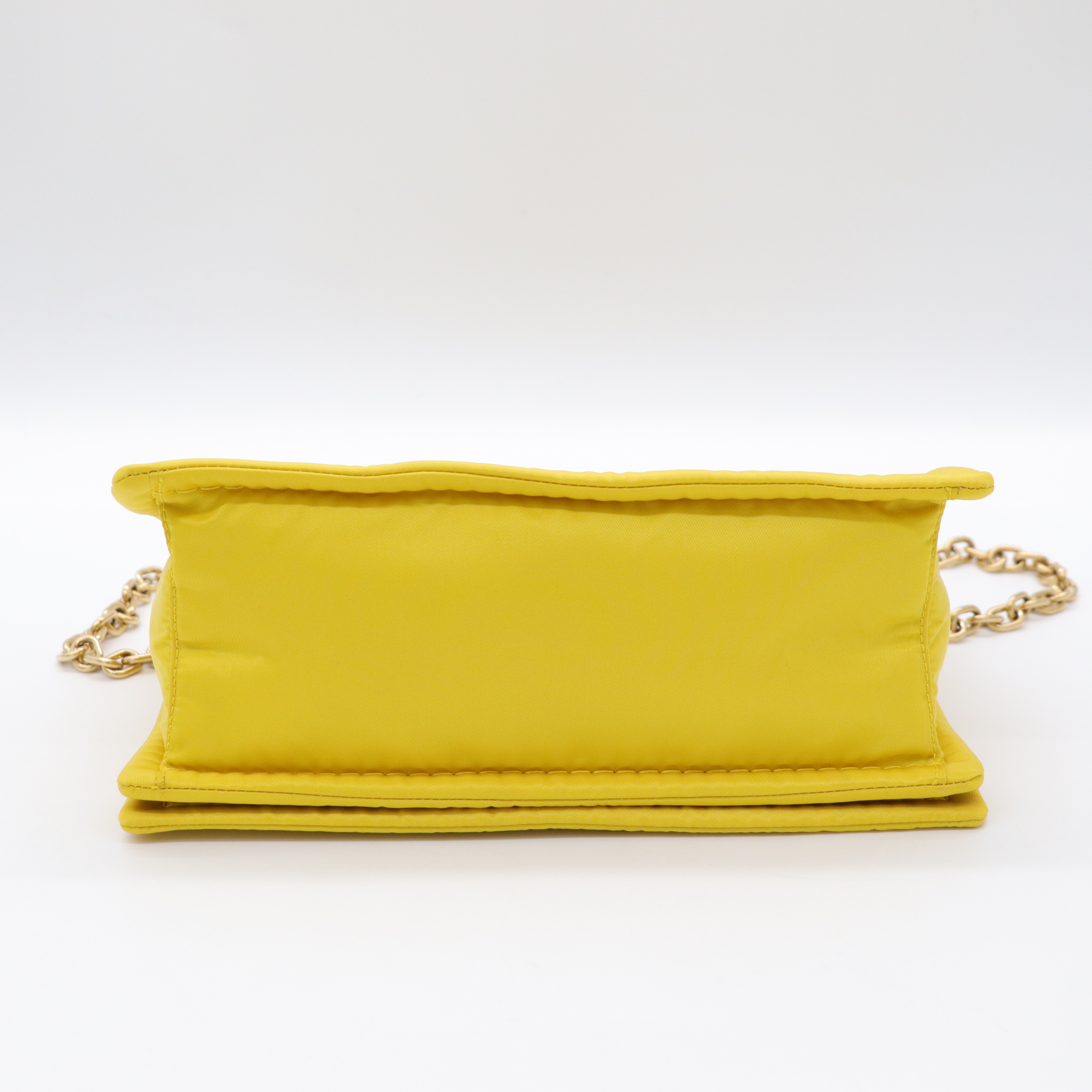 Prada 普拉達 螢光黃 尼龍 鍊條掀蓋包 斜背包-6