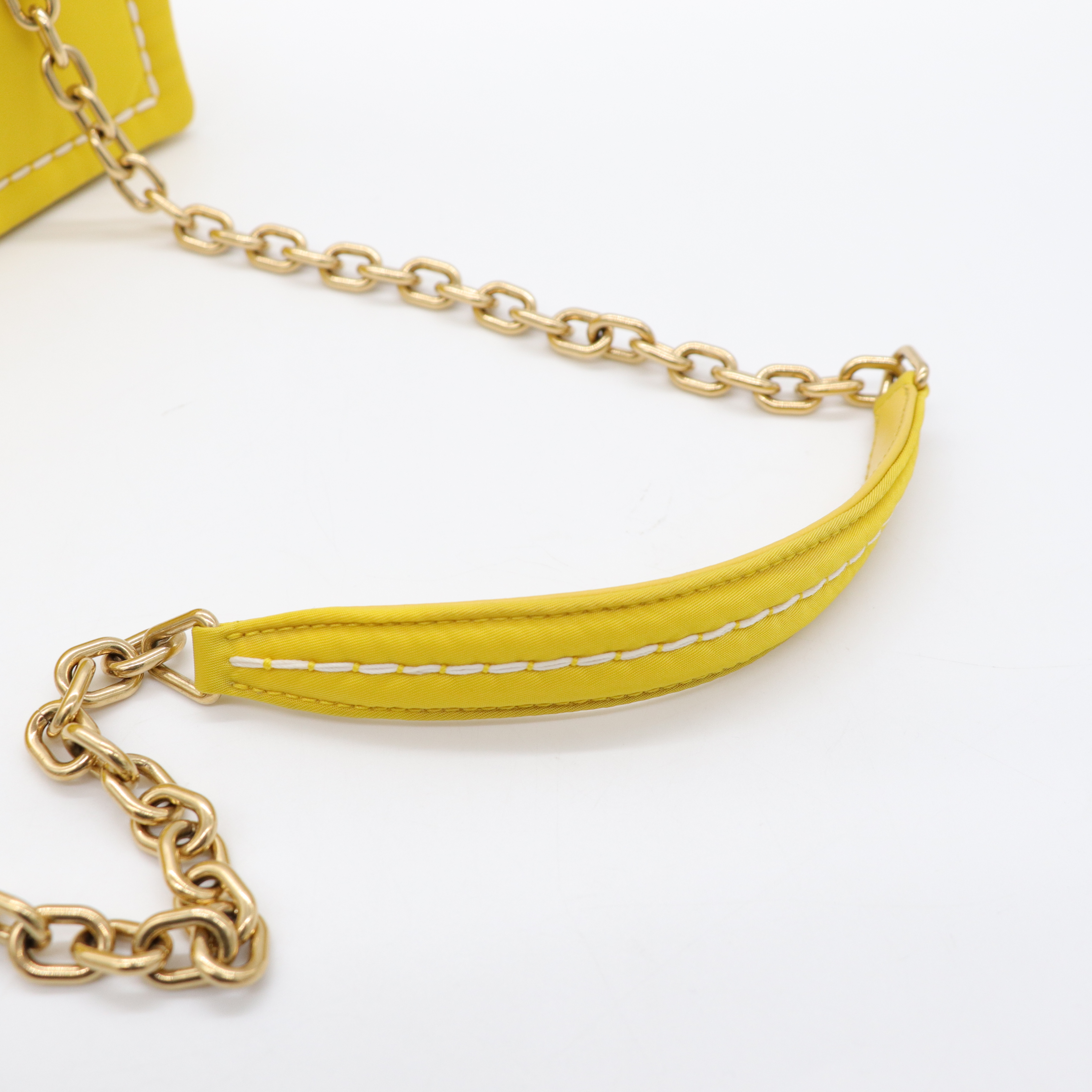 Prada 普拉達 螢光黃 尼龍 鍊條掀蓋包 斜背包-8