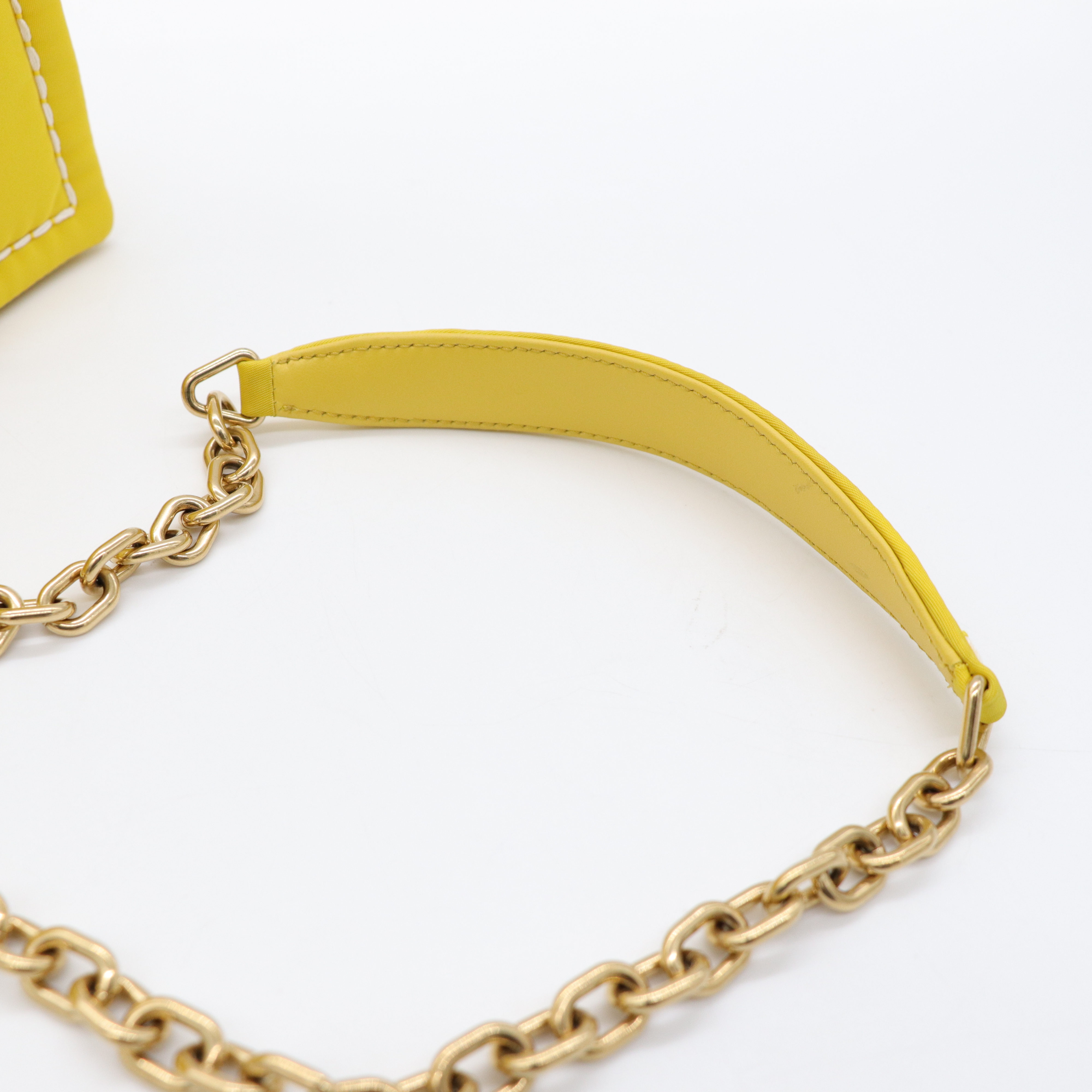 Prada 普拉達 螢光黃 尼龍 鍊條掀蓋包 斜背包-9