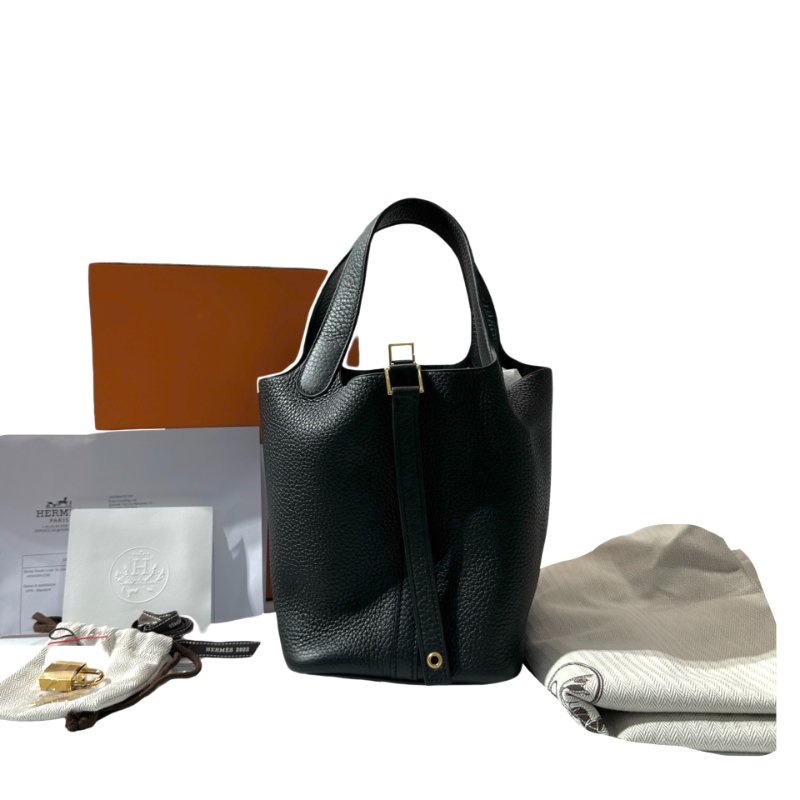 Unused HERMÈS Picotin 18 Handbag Black GHW-2