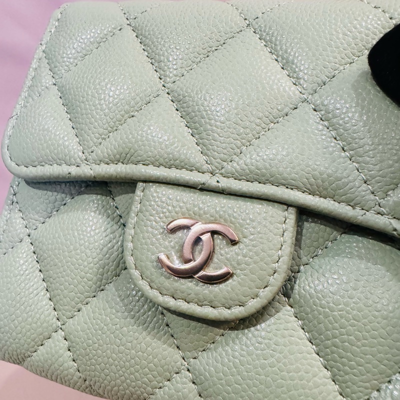 Chanel 香奈兒 乳木果油綠短夾/99新美品-5