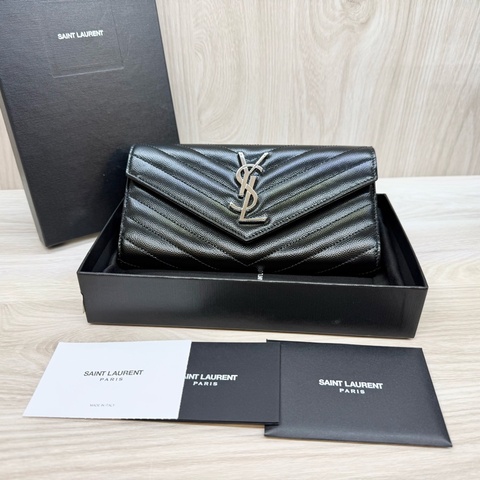 YSL黑銀魚子醬牛皮信封長夾372264